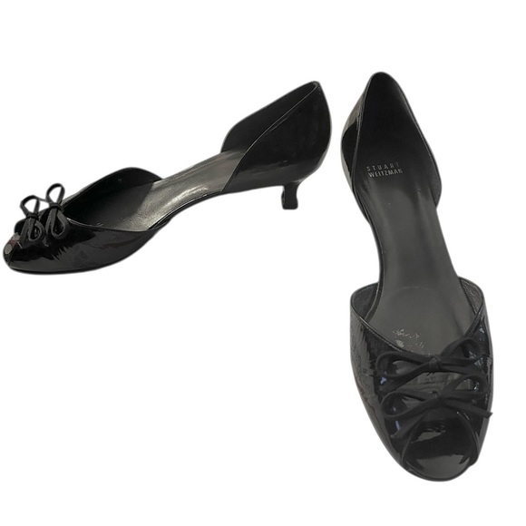 Stuart Weitzman Women's Black Size 11 Patent Leather Open Toe Kitten Heel - Picture 3 of 7